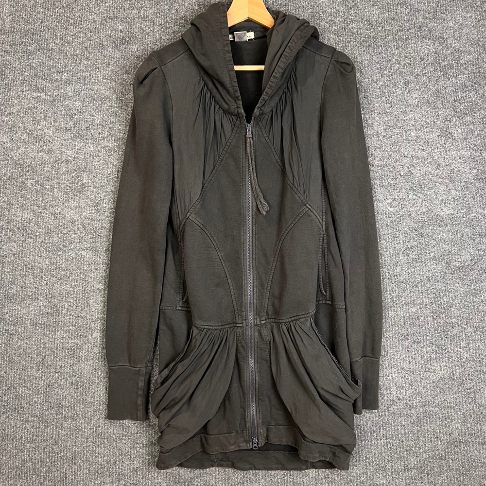 Prairie Underground Long Full Zip Hoodie Small Dark Gray Excellent Ruched